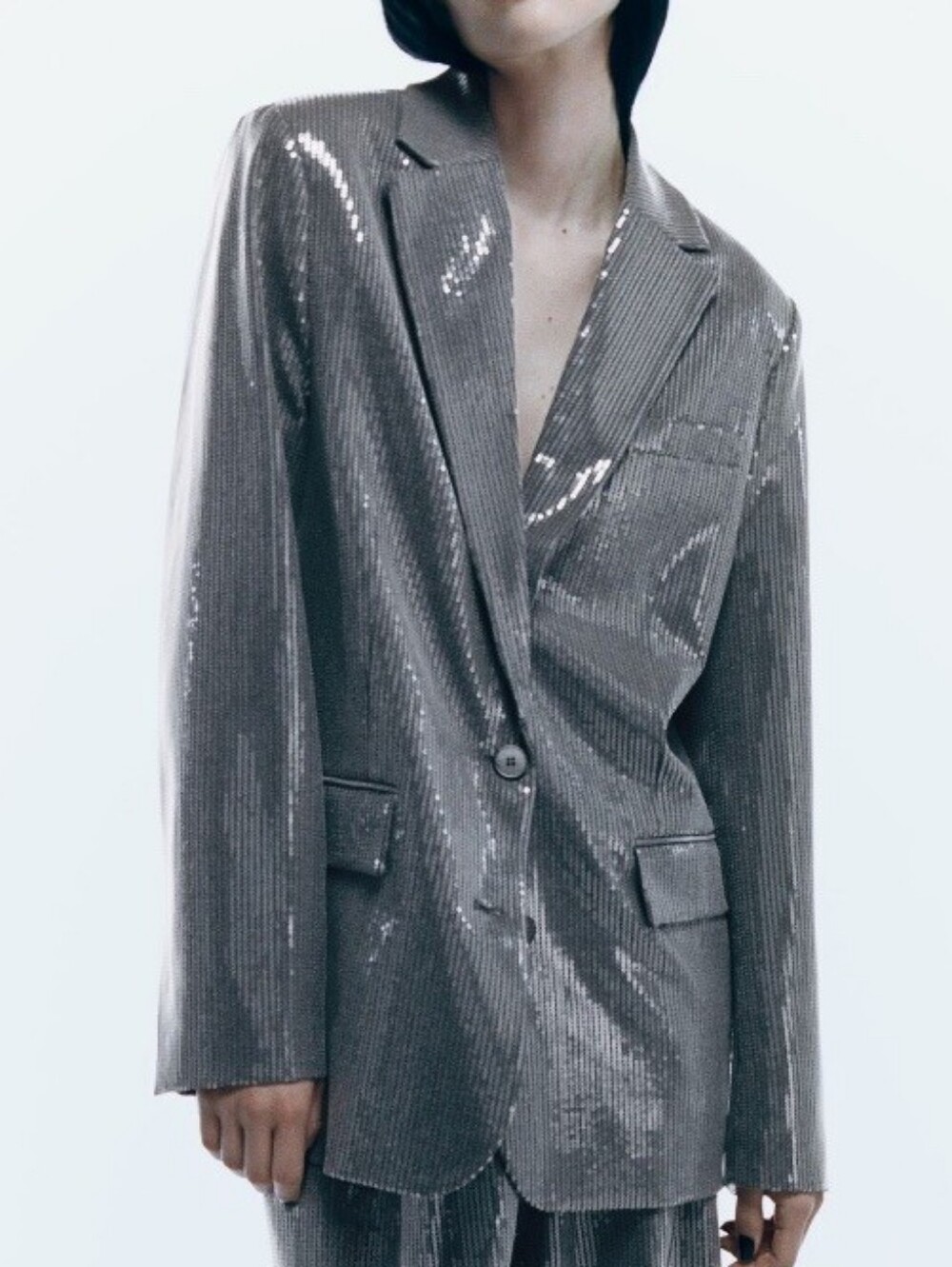 Zara Sequin Blazer Jacket - Silver